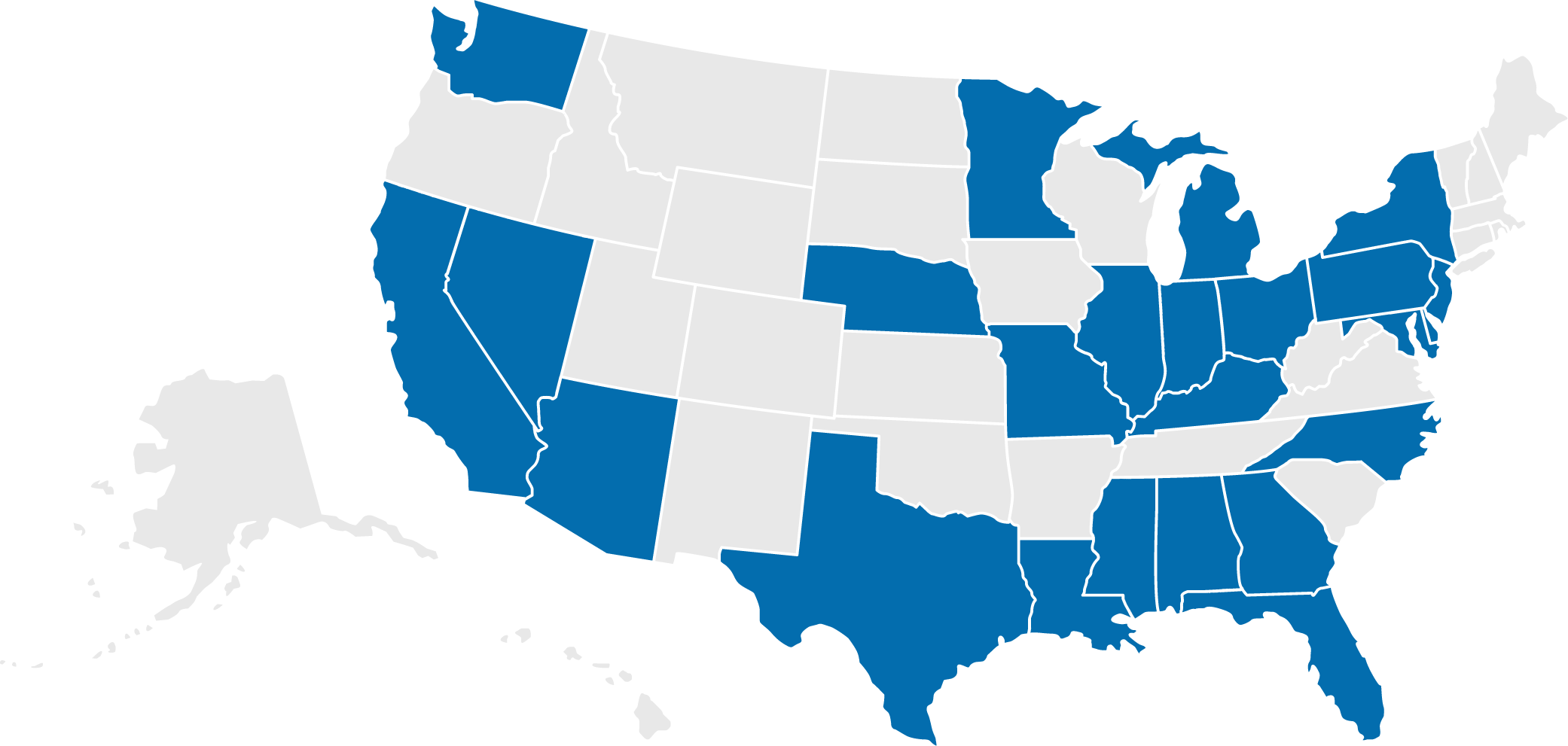 Map shows states we work in highlighted in blue.  Map shows states we work in highlighted in blue.